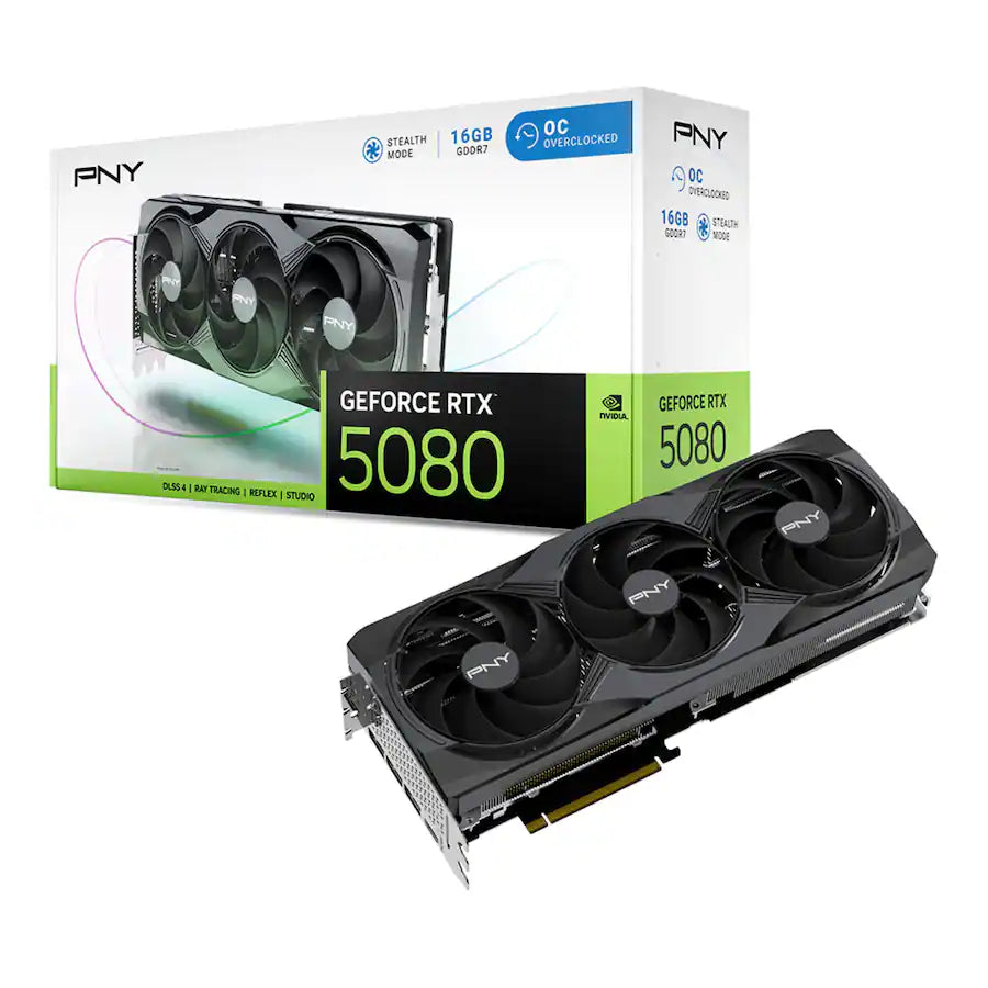 PNY NVIDIA GeForce RTX 5080 Overclocked 16GB GDDR7 Graphics Card – Triple Fan