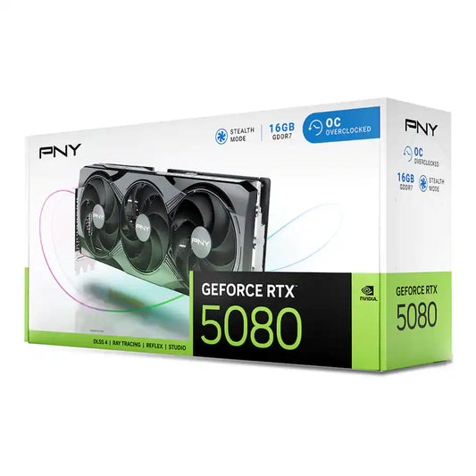 PNY NVIDIA GeForce RTX 5080 Overclocked 16GB GDDR7 Graphics Card – Triple Fan